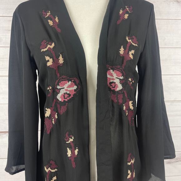 Urban Outfitters Staring at Stars Black Embroidered Fringe Kimono sz S - Picture 2 of 8